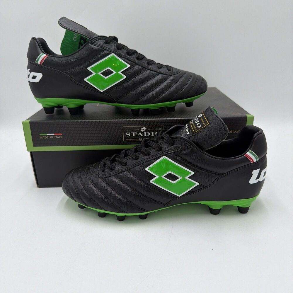 Lotto Stadio OG II FG Soccer Cleats - All Black, Spring Green | Men’s Size 7